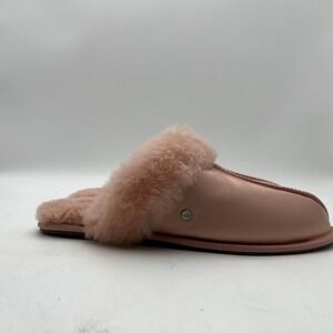 UGG Scuffette II Satin Slipper Women 11 Pink Sheepskin Fur Trim 1096460